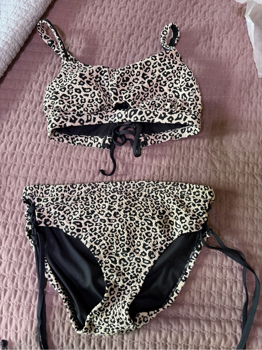 Time and Tru Leopard Print High-Waist Bikini - Black & Cream